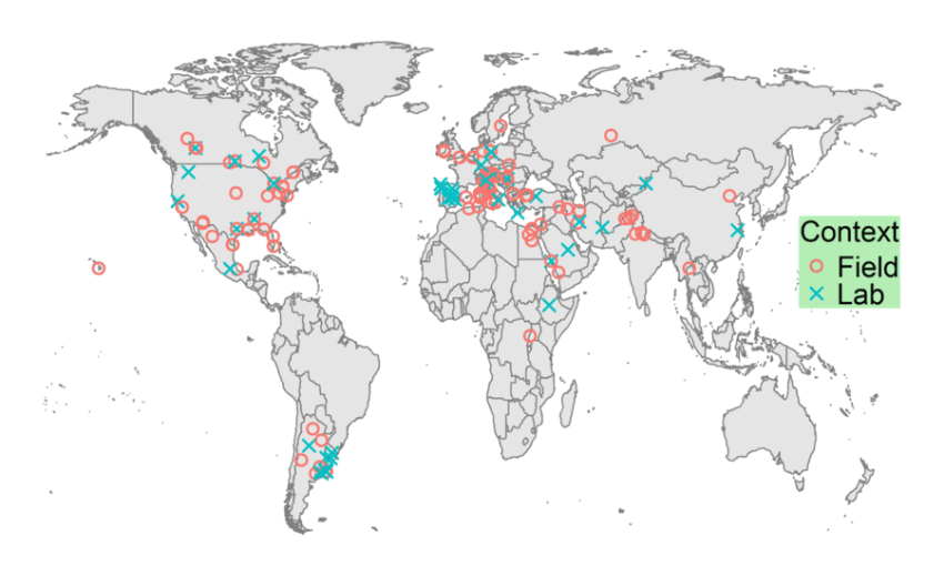 World map indicating research sites